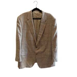 SAMUELSOHN Wool Silk Linen Sport Coat Jacket Sz 48 Brown Houndstooth Plaid